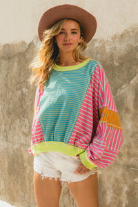 BiBi OVERSIZED Mix n Match Striped Top in Blue/Pink