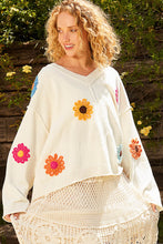 Load image into Gallery viewer, POL OVERSIZED Solid Color Sweater with Chenille Flower Patches in Cream Multi
