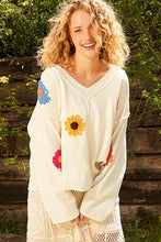 Load image into Gallery viewer, POL OVERSIZED Solid Color Sweater with Chenille Flower Patches in Cream Multi
