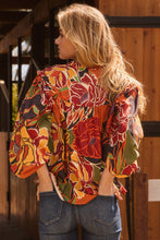 Load image into Gallery viewer, Oddi Floral Print Peasant Top in Dark Brown Combo
