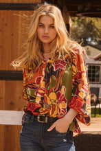 Load image into Gallery viewer, Oddi Floral Print Peasant Top in Dark Brown Combo
