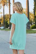 Load image into Gallery viewer, Oddi USA Applique Patch Sweatshirt Mini Dress in Mint Green
