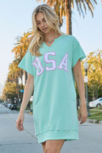 Load image into Gallery viewer, Oddi USA Applique Patch Sweatshirt Mini Dress in Mint Green
