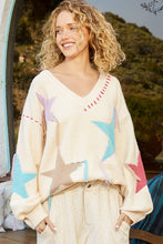 Load image into Gallery viewer, POL OVERSIZED Knit Sweater with Fringe Star Pattern in Pale Beige
