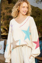 Load image into Gallery viewer, POL OVERSIZED Knit Sweater with Fringe Star Pattern in Pale Beige
