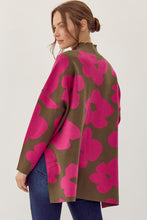 Load image into Gallery viewer, Jodifl Two Toned Large Flower Print Knit Sweater in Olive/Fuchsia
