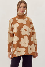 Load image into Gallery viewer, Jodifl Two Toned Large Flower Print Knit Sweater in Toffee/Ivory ON ORDER
