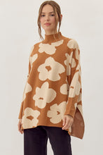 Load image into Gallery viewer, Jodifl Two Toned Large Flower Print Knit Sweater in Toffee/Ivory ON ORDER
