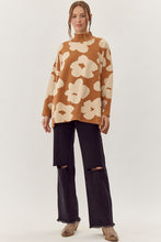 Load image into Gallery viewer, Jodifl Two Toned Large Flower Print Knit Sweater in Toffee/Ivory ON ORDER
