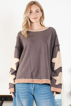 Load image into Gallery viewer, BlueVelvet Oversized Star Patched Top in Brown Combo
