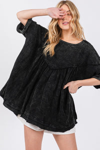 Sewn+Seen Oversized Cotton Gauze Baby Doll Top in Black