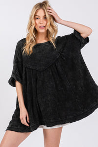 Sewn+Seen Oversized Cotton Gauze Baby Doll Top in Black