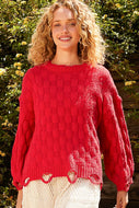 POL Solid Color Sweater with Weaved Fabric Details in Candy Apple FINAL SALE