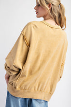 Load image into Gallery viewer, Easel Terry Knit Top with Plaid Flower Patches in Camel
