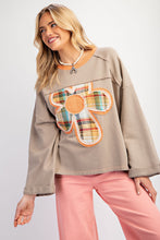 Load image into Gallery viewer, Easel Terry Knit Top with Front Flower Patch in Olive Grey
