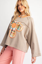 Load image into Gallery viewer, Easel Terry Knit Top with Front Flower Patch in Olive Grey
