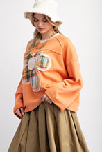 Load image into Gallery viewer, Easel Terry Knit Top with Front Flower Patch in Persimmon
