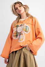 Load image into Gallery viewer, Easel Terry Knit Top with Front Flower Patch in Persimmon
