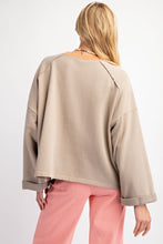 Load image into Gallery viewer, Easel Terry Knit Top with Front Flower Patch in Olive Grey
