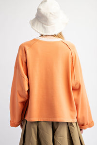 Easel Terry Knit Top with Front Flower Patch in Persimmon