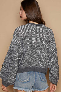 POL Knitted Sweater with Heart Patch Front in Charcoal