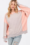 Sage+Fig Color Block Pullover Sweater in Gray/Peach FINAL SALE