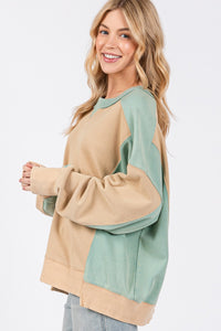 Sage+Fig Color Block Pullover Sweater in Cookie/Green