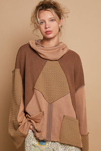 POL OVERSIZED Mixed Fabric Sweater Top in Cocoa