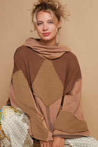 POL OVERSIZED Mixed Fabric Sweater Top in Cocoa