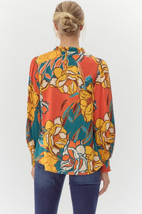 Jodifl Flower Print Bubble Sleeve Top in Rust