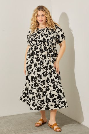 Polagram Floral Print Midi Dress in Ivory Multi FINAL SALE