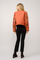 Blue B Mixed Embroidered Zip Up Jacket in Rust Beige