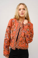 Blue B Mixed Embroidered Zip Up Jacket in Rust Beige