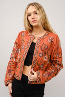Blue B Mixed Embroidered Zip Up Jacket in Rust Beige