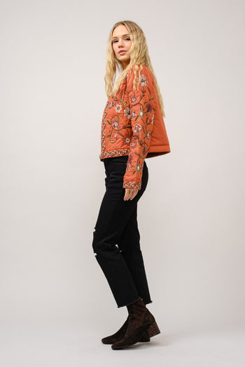 Blue B Mixed Embroidered Zip Up Jacket in Rust Beige