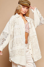 Load image into Gallery viewer, POL OVERSIZED Twill Shacket with Crochet Patches in Ivory Multi
