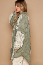 Load image into Gallery viewer, POL OVERSIZED Twill Shacket with Crochet Patches in Olive Multi
