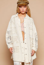 Load image into Gallery viewer, POL OVERSIZED Twill Shacket with Crochet Patches in Ivory Multi
