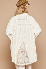 Load image into Gallery viewer, POL OVERSIZED Twill Shacket with Crochet Patches in Ivory Multi
