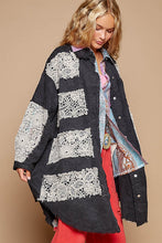 Load image into Gallery viewer, POL OVERSIZED Twill Shacket with Crochet Patches in Black Multi
