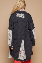 Load image into Gallery viewer, POL OVERSIZED Twill Shacket with Crochet Patches in Black Multi
