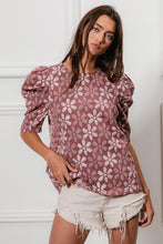 Load image into Gallery viewer, BiBi Floral Jacquard Woven Top in Red Bean
