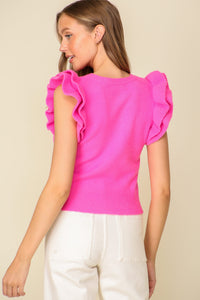 Lumiere Solid Color Sleeveless Sweater Top in Hot Pink