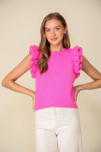 Lumiere Solid Color Sleeveless Sweater Top in Hot Pink