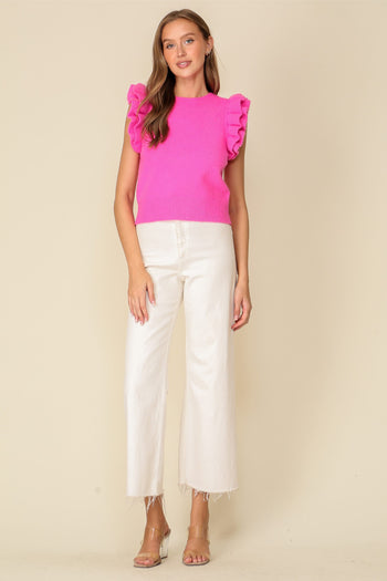 Lumiere Solid Color Sleeveless Sweater Top in Hot Pink FINAL SALE