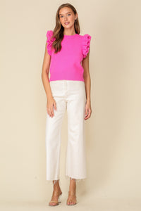 Lumiere Solid Color Sleeveless Sweater Top in Hot Pink