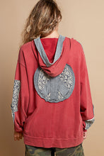 Load image into Gallery viewer, POL Peace Patched Hooded Top in Cherry Wood ON ORDER
