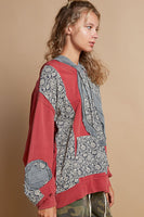 POL Peace Patched Hooded Top in Cherry Wood