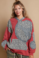 POL Peace Patched Hooded Top in Cherry Wood