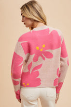 Load image into Gallery viewer, AnnieWear Flower Jacquard Crop Sweater in Hot Pink
